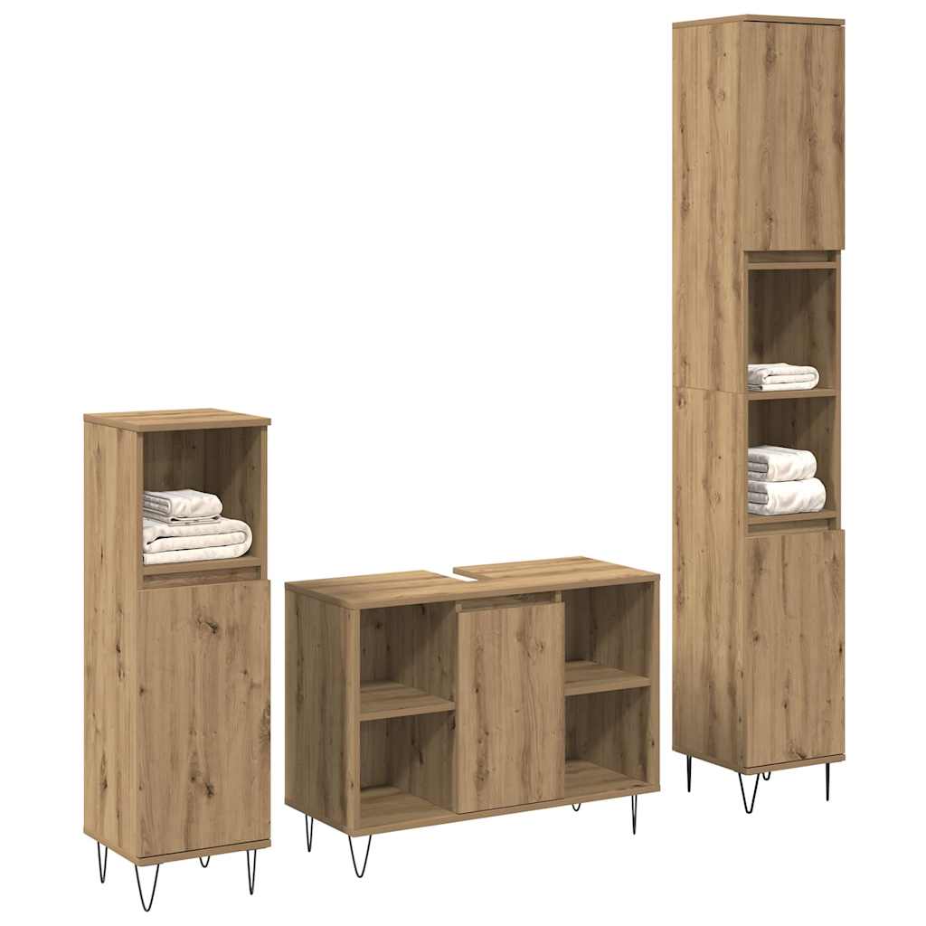 Badkamermeubelset met plank 3 pcs Artisan Eiken Bewerkt hout is nu te koop bij PeponiXL, paradijselijk wonen!