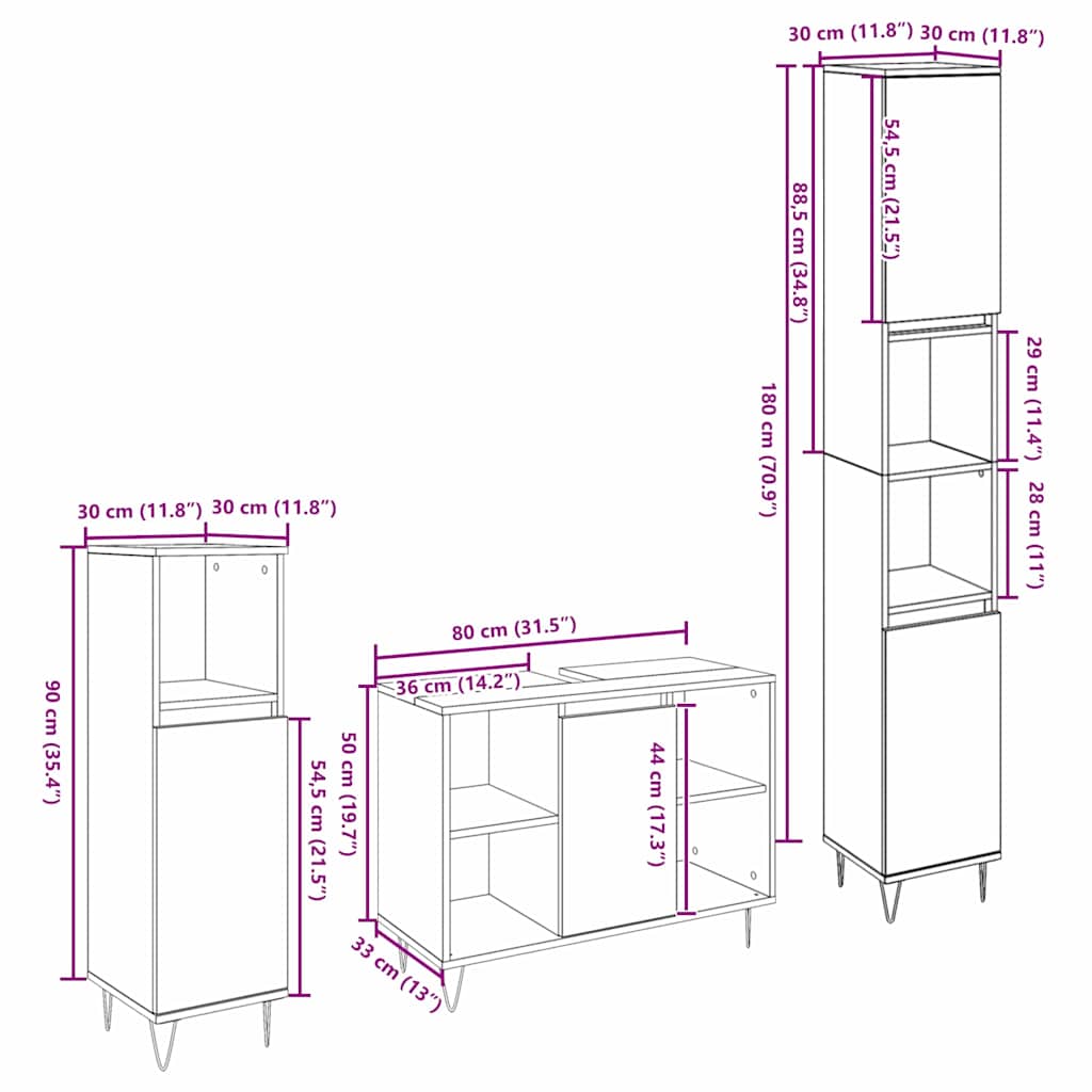 Badkamermeubelset met plank 3 pcs Artisan Eiken Bewerkt hout is nu te koop bij PeponiXL, paradijselijk wonen!