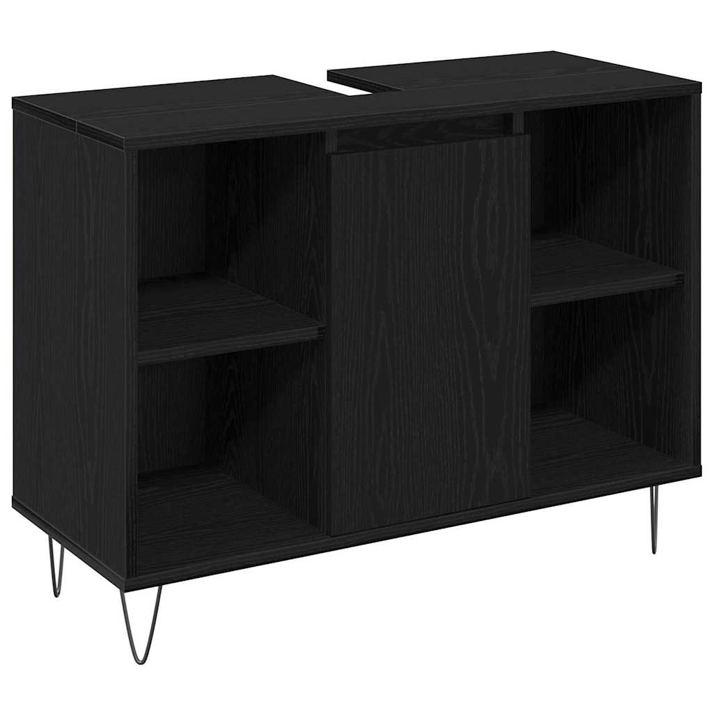 Badkamermeubelset met plank 3 pcs Zwart Eiken Bewerkt hout is nu te koop bij PeponiXL, paradijselijk wonen!