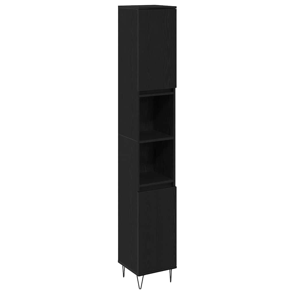 Badkamermeubelset met plank 3 pcs Zwart Eiken Bewerkt hout is nu te koop bij PeponiXL, paradijselijk wonen!