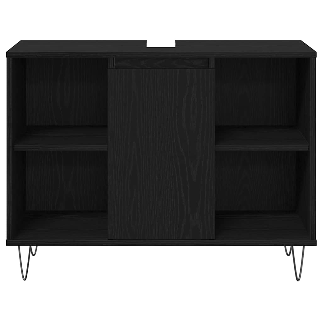 Badkamermeubelset met plank 3 pcs Zwart Eiken Bewerkt hout is nu te koop bij PeponiXL, paradijselijk wonen!