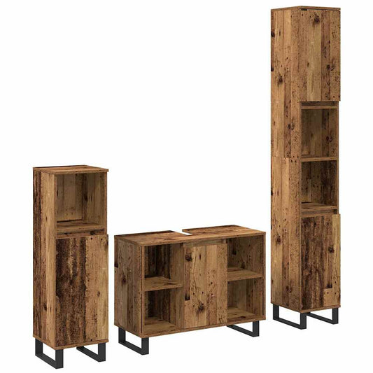 Badkamermeubelset met plank met opslag 3 pcs Bruin Bewerkt hout is nu te koop bij PeponiXL, paradijselijk wonen!