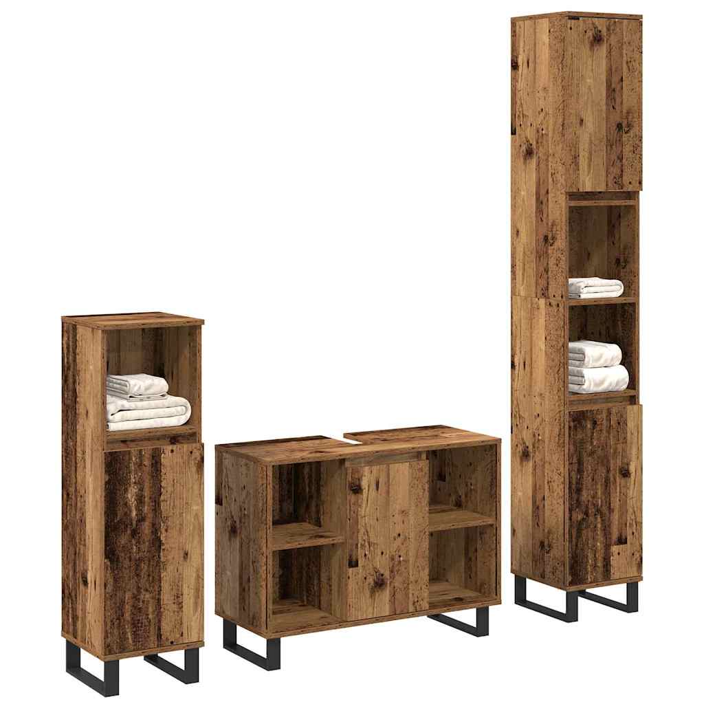Badkamermeubelset met plank met opslag 3 pcs Bruin Bewerkt hout is nu te koop bij PeponiXL, paradijselijk wonen!