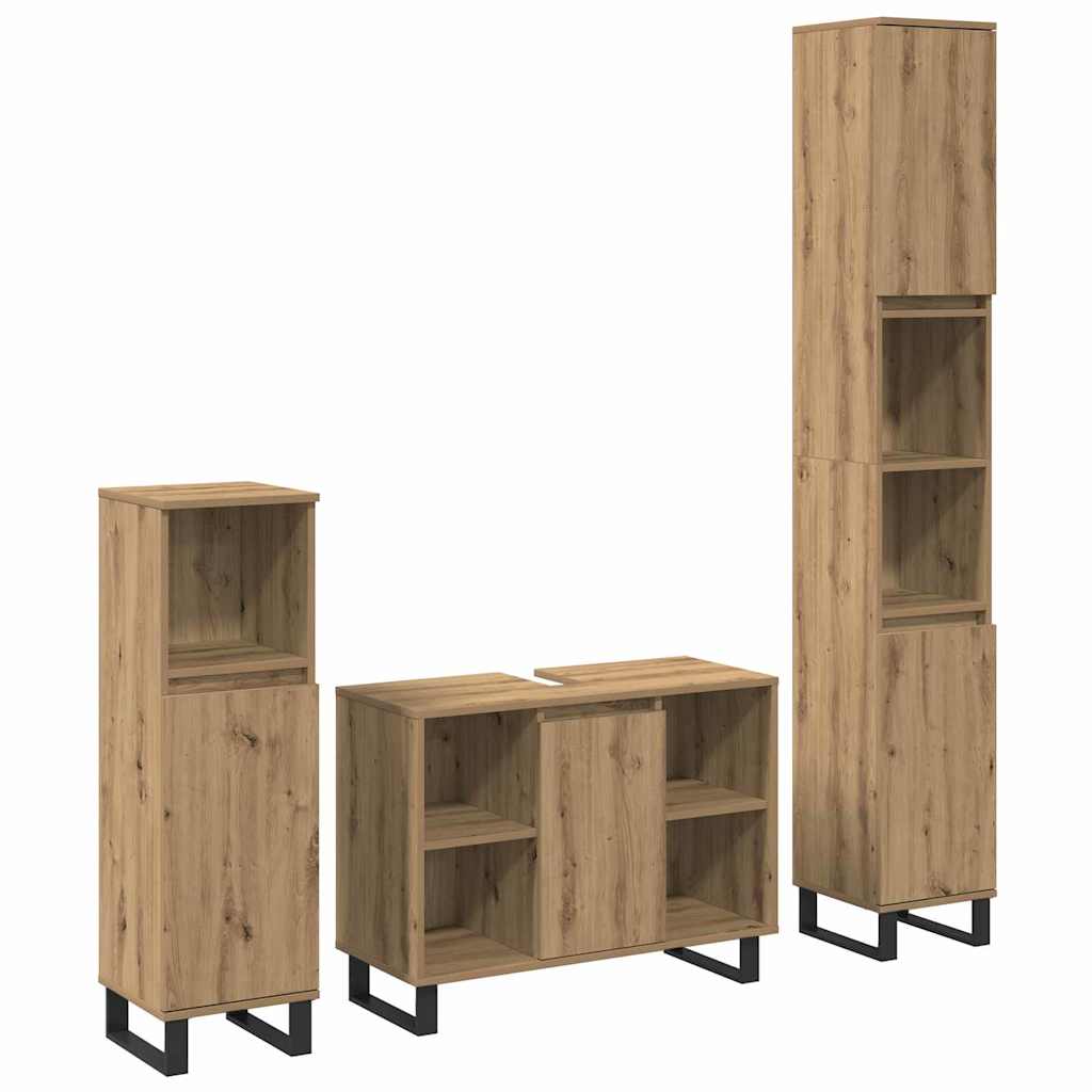 Badkamermeubelset met opslag 3 pcs Bruin Bewerkt hout is nu te koop bij PeponiXL, paradijselijk wonen!