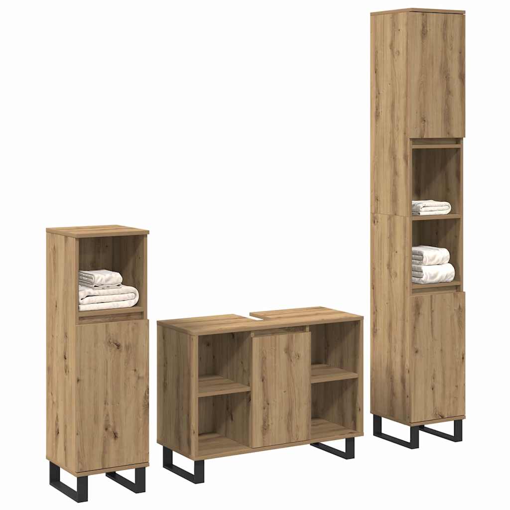 Badkamermeubelset met opslag 3 pcs Bruin Bewerkt hout is nu te koop bij PeponiXL, paradijselijk wonen!