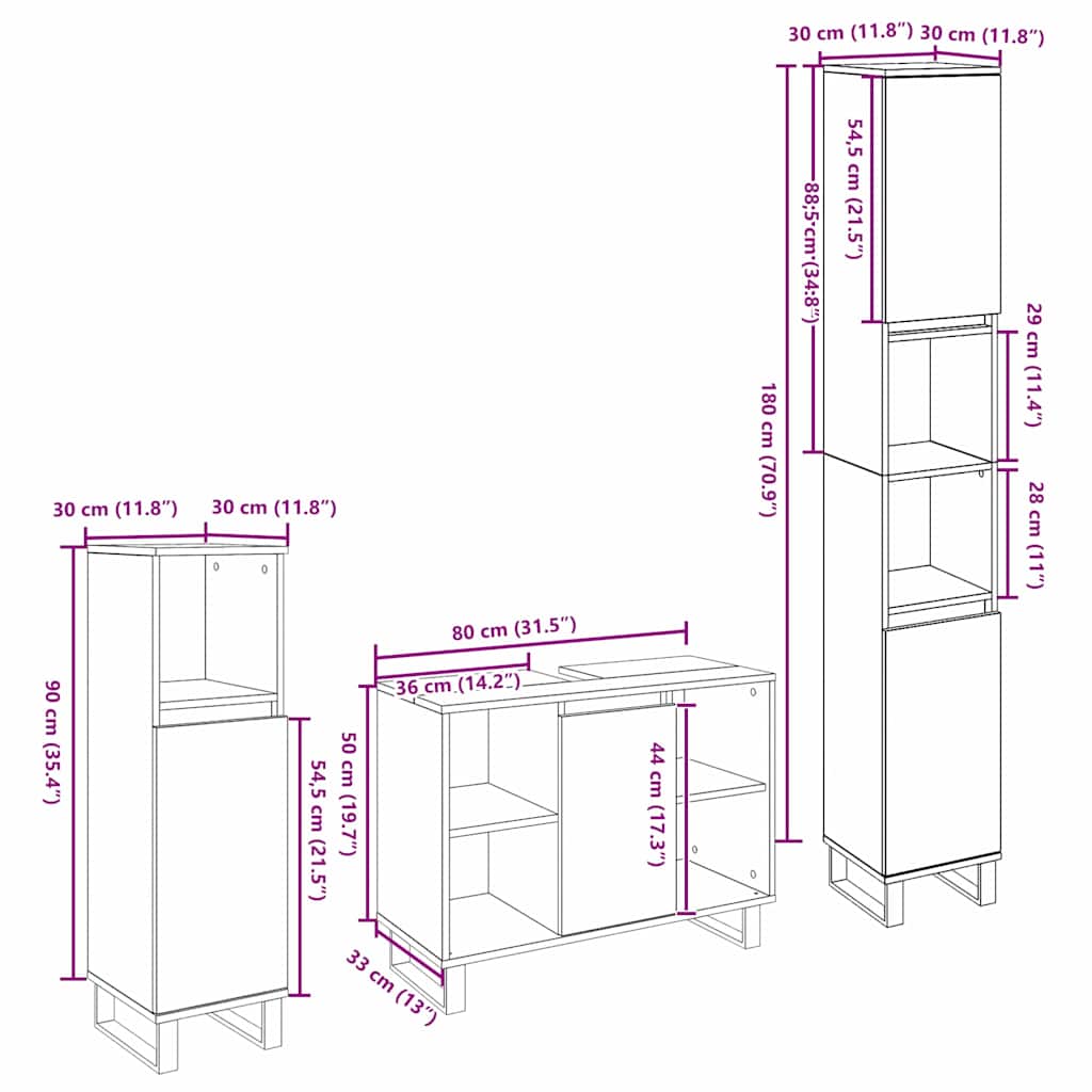 Badkamermeubelset met opslag 3 pcs Bruin Bewerkt hout is nu te koop bij PeponiXL, paradijselijk wonen!