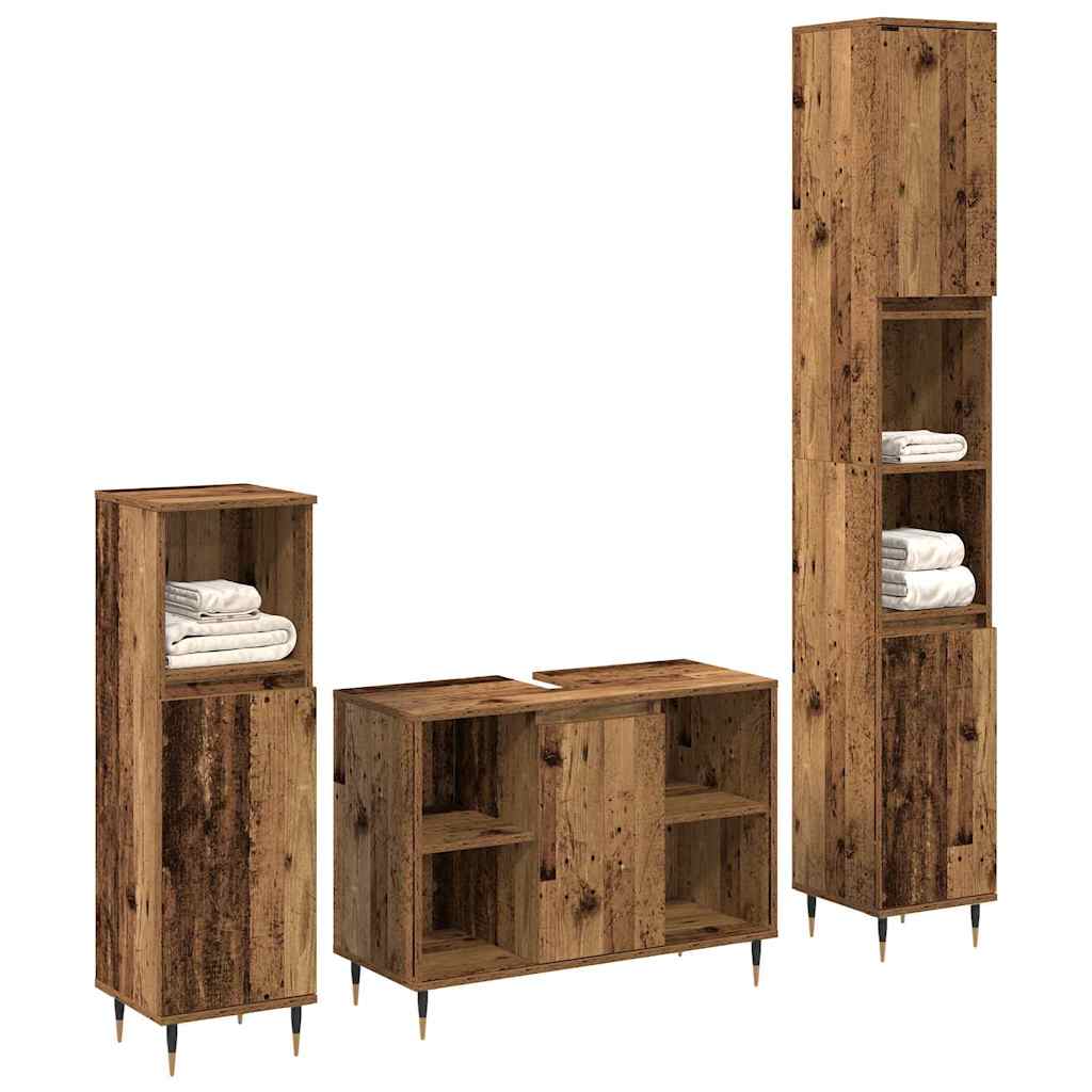 Badkamermeubelset met plank 3 pcs Oud Hout Bewerkt hout is nu te koop bij PeponiXL, paradijselijk wonen!