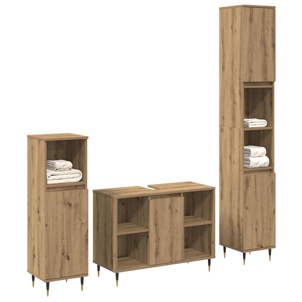 Badkamermeubelset met plank 3 pcs Artisan Eiken Bewerkt hout is nu te koop bij PeponiXL, paradijselijk wonen!