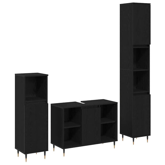 Badkamermeubelset met plank 3 pcs Zwart Eiken Bewerkt hout is nu te koop bij PeponiXL, paradijselijk wonen!