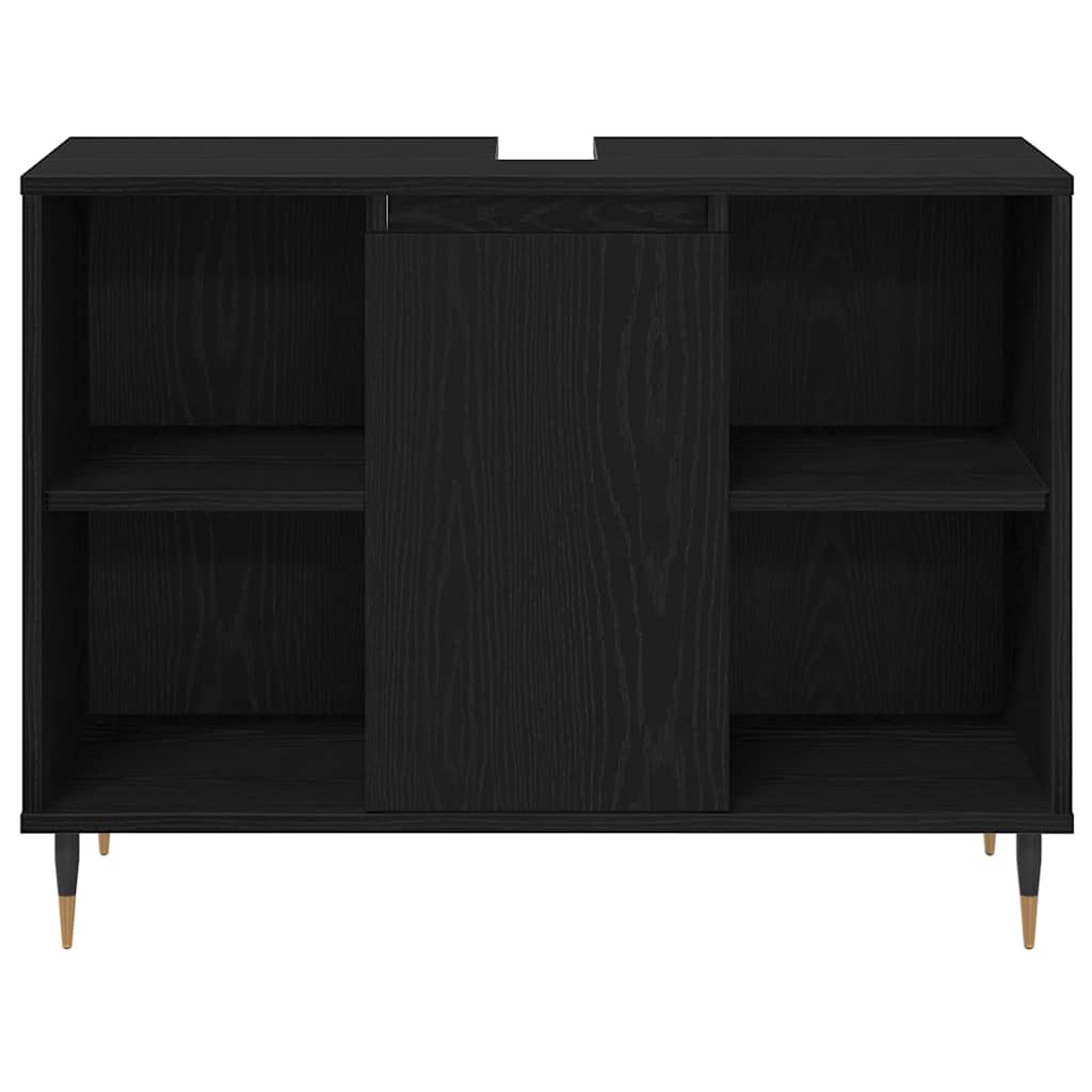 Badkamermeubelset met plank 3 pcs Zwart Eiken Bewerkt hout is nu te koop bij PeponiXL, paradijselijk wonen!