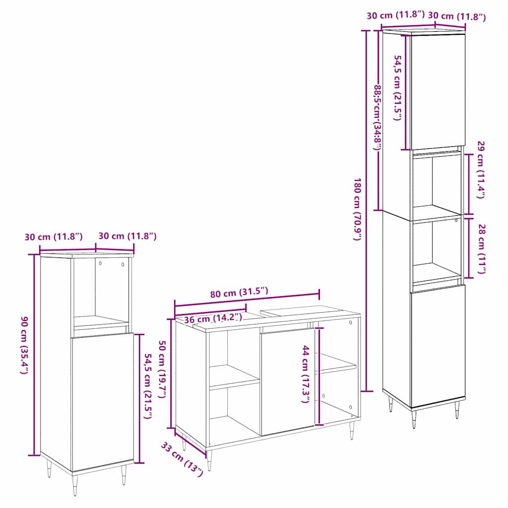 Badkamermeubelset met plank 3 pcs Zwart Eiken Bewerkt hout is nu te koop bij PeponiXL, paradijselijk wonen!