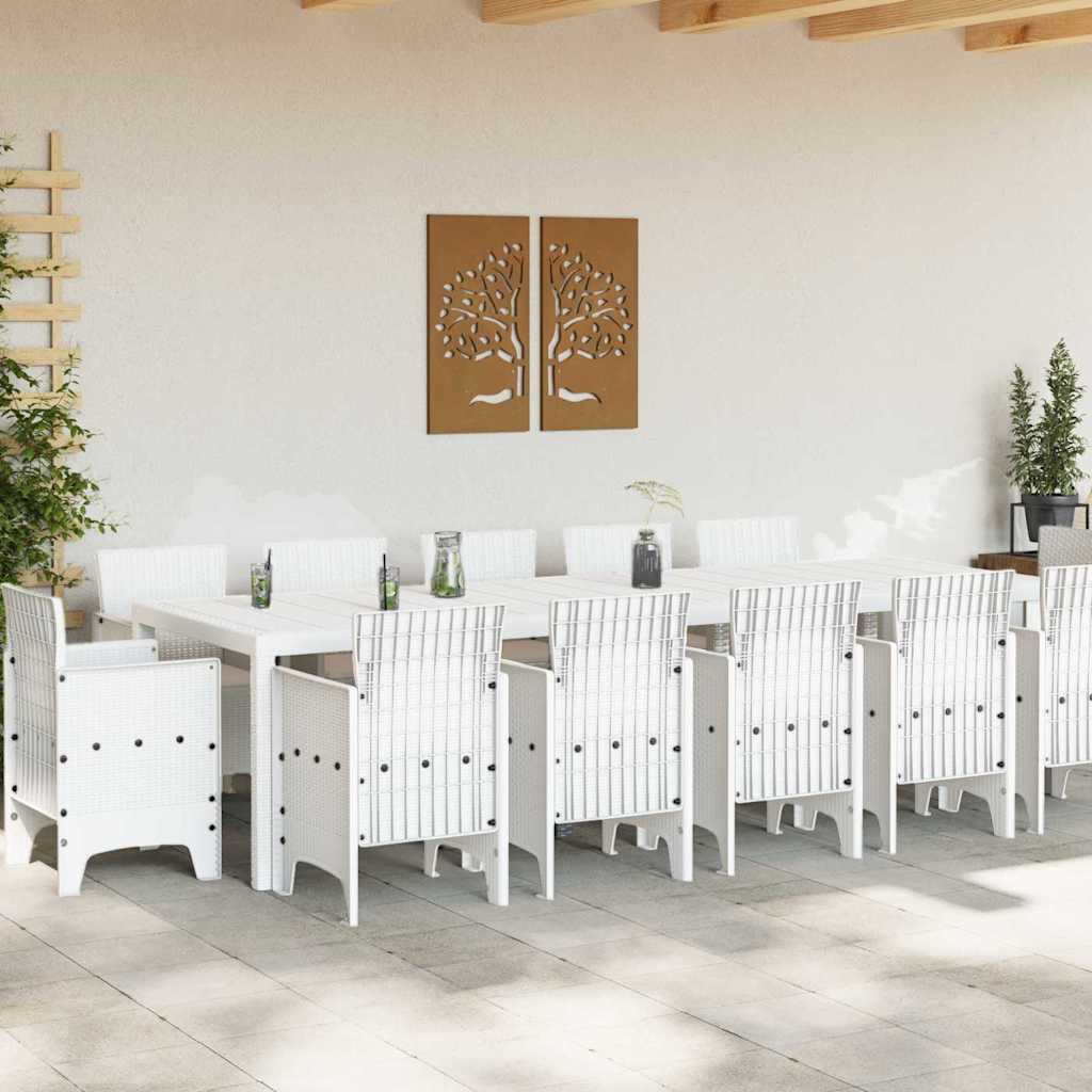 Tuin Eetset 13 pcs Wit en lichtgrijs Poly rattan en staal is nu te koop bij PeponiXL, paradijselijk wonen!