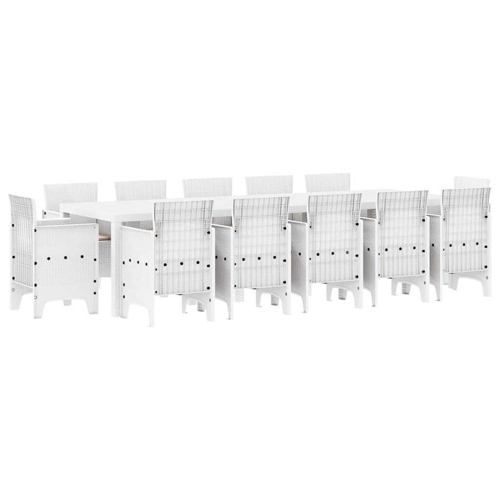 Tuin Eetset 13 pcs Wit en lichtgrijs Poly rattan en staal is nu te koop bij PeponiXL, paradijselijk wonen!