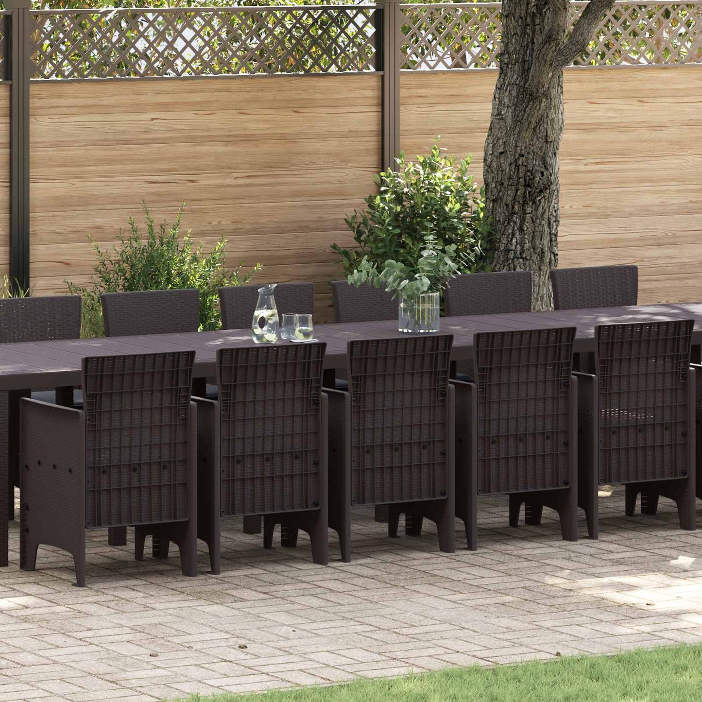 Tuin Eettafelset met kussens met kussen 17 pcs Bruin PP