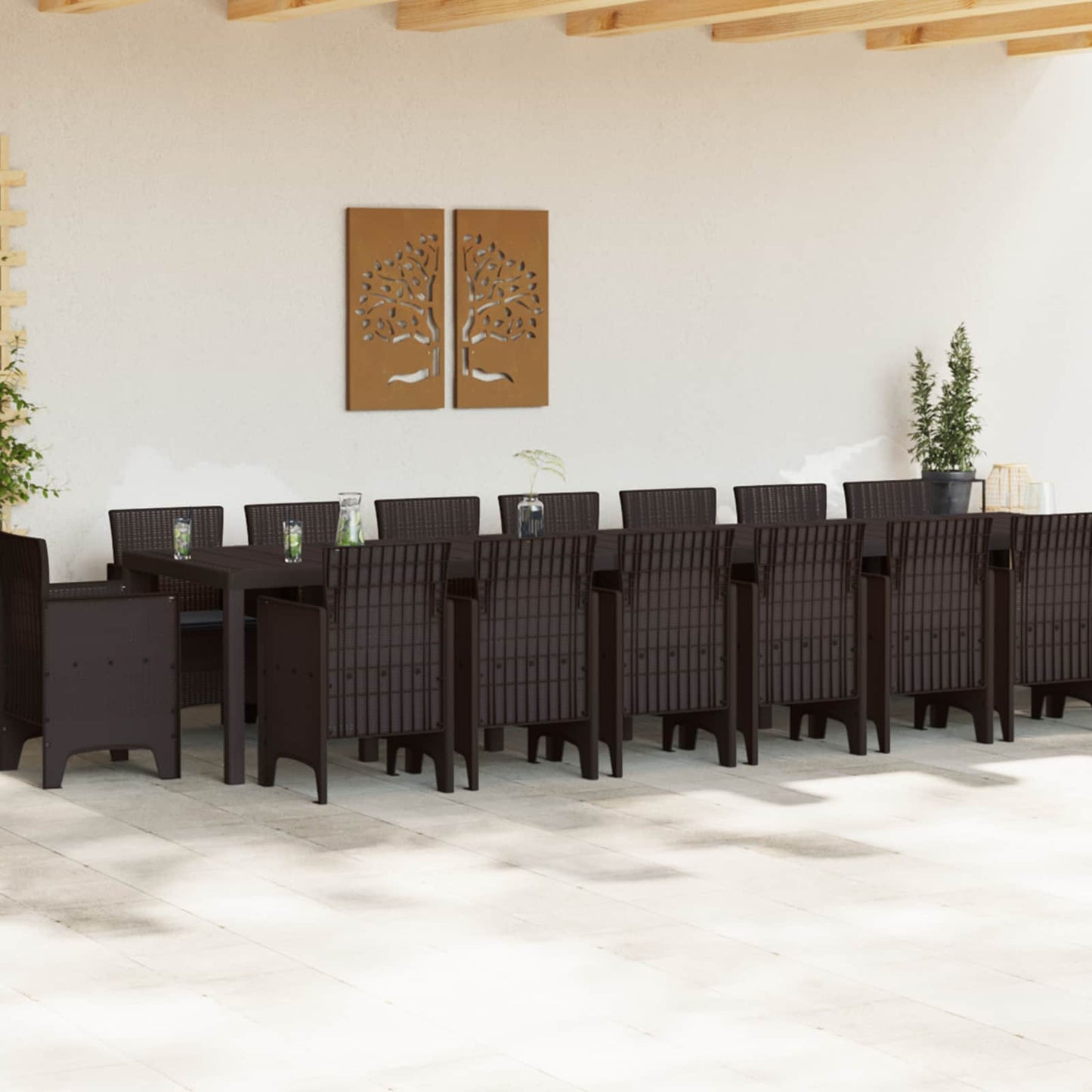 Tuin Eettafelset met kussens met kussen 17 pcs Bruin PP