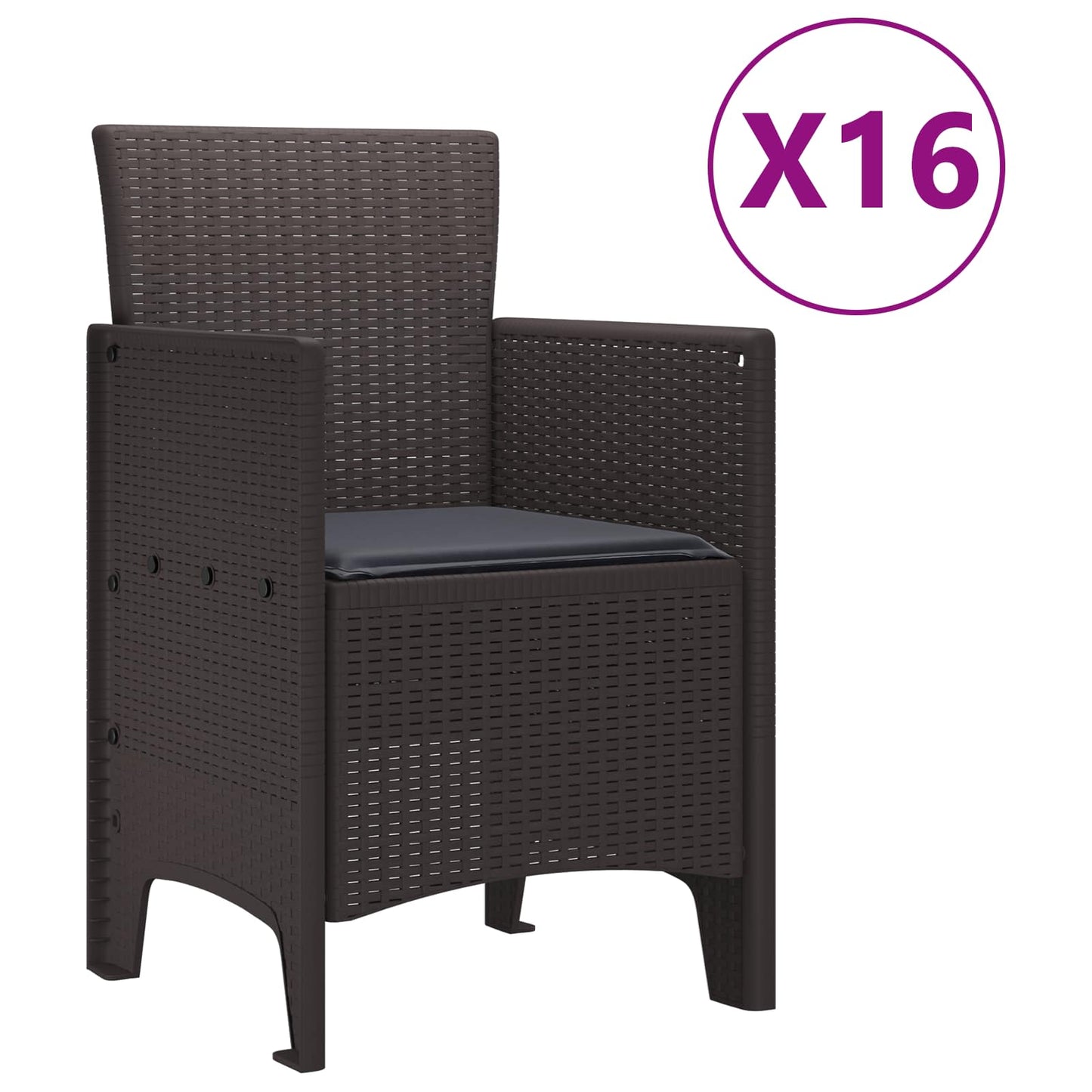 Tuin Eettafelset met kussens met kussen 17 pcs Bruin PP