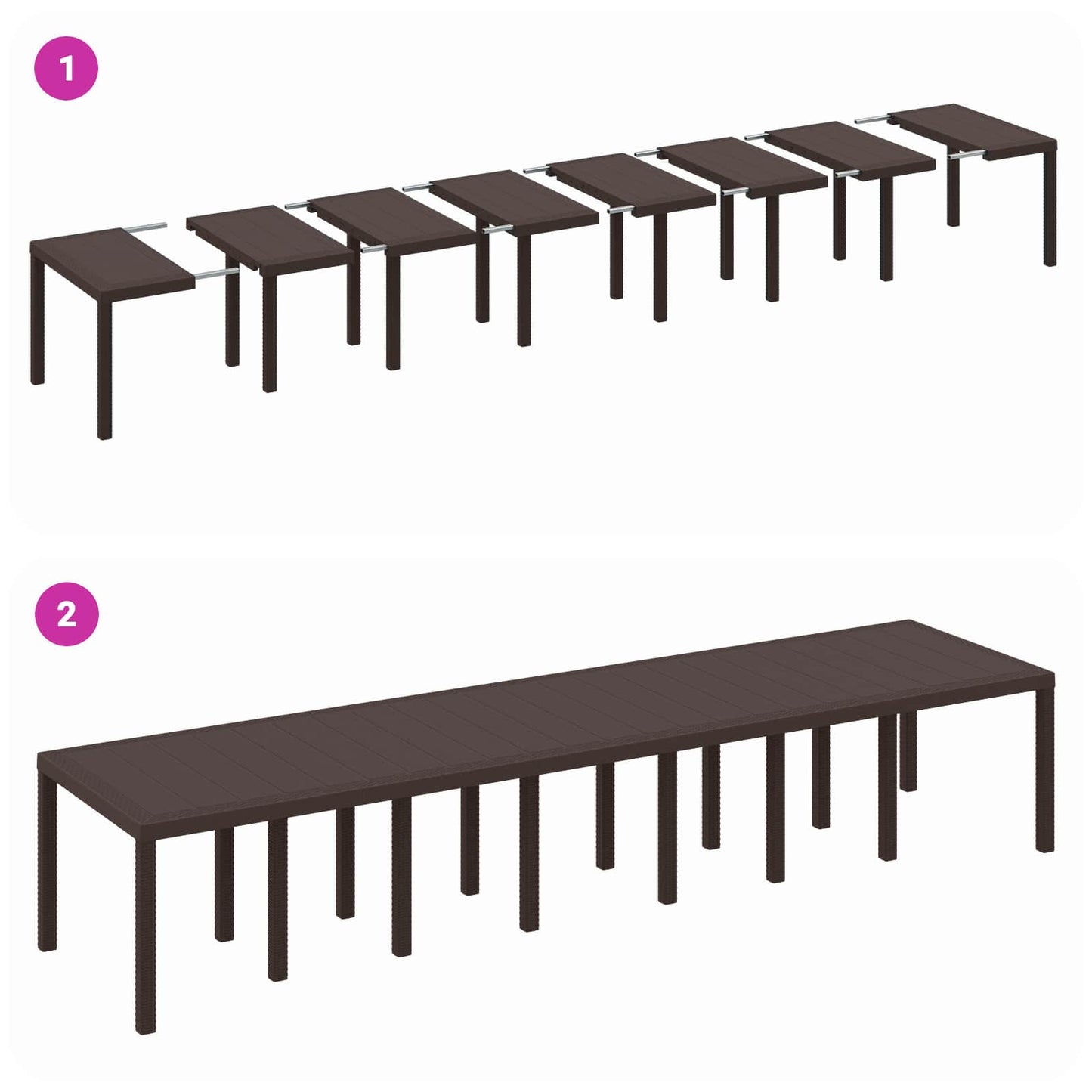 Tuin Eettafelset met kussens met kussen 17 pcs Bruin PP