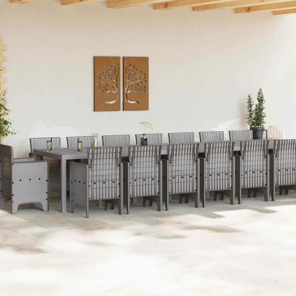 Tuin Eettafelset met kussens met kussen 17 pcs Lichtgrijs PP
