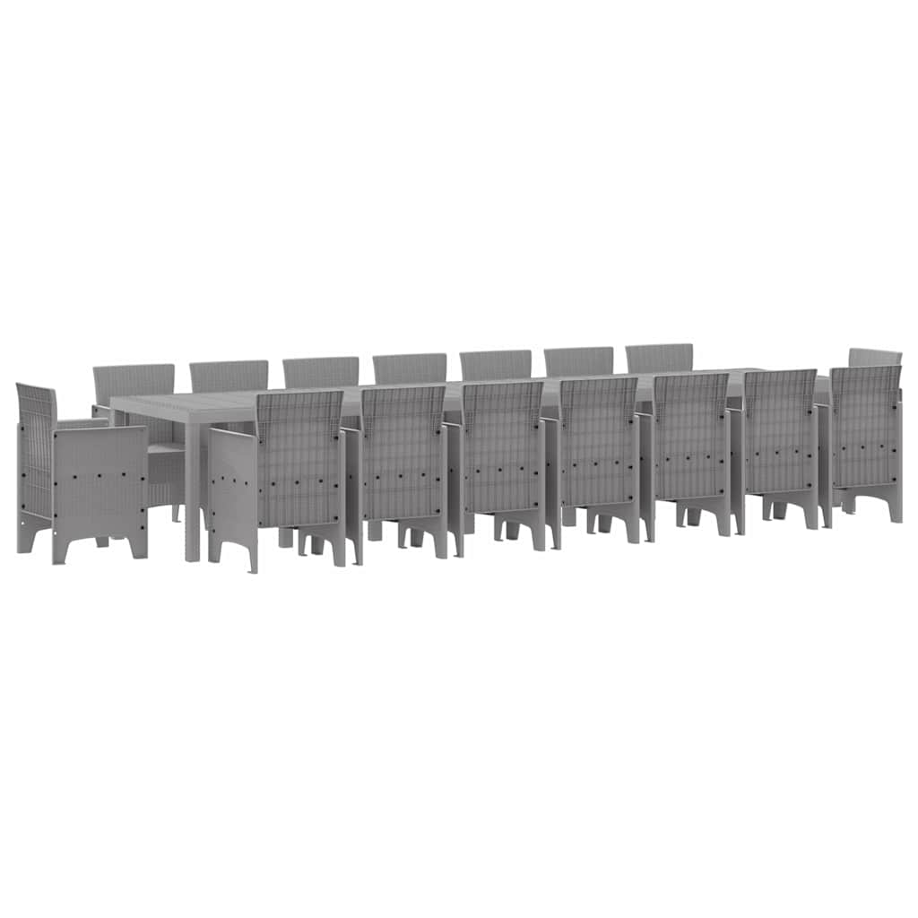 Tuin Eettafelset met kussens met kussen 17 pcs Lichtgrijs PP