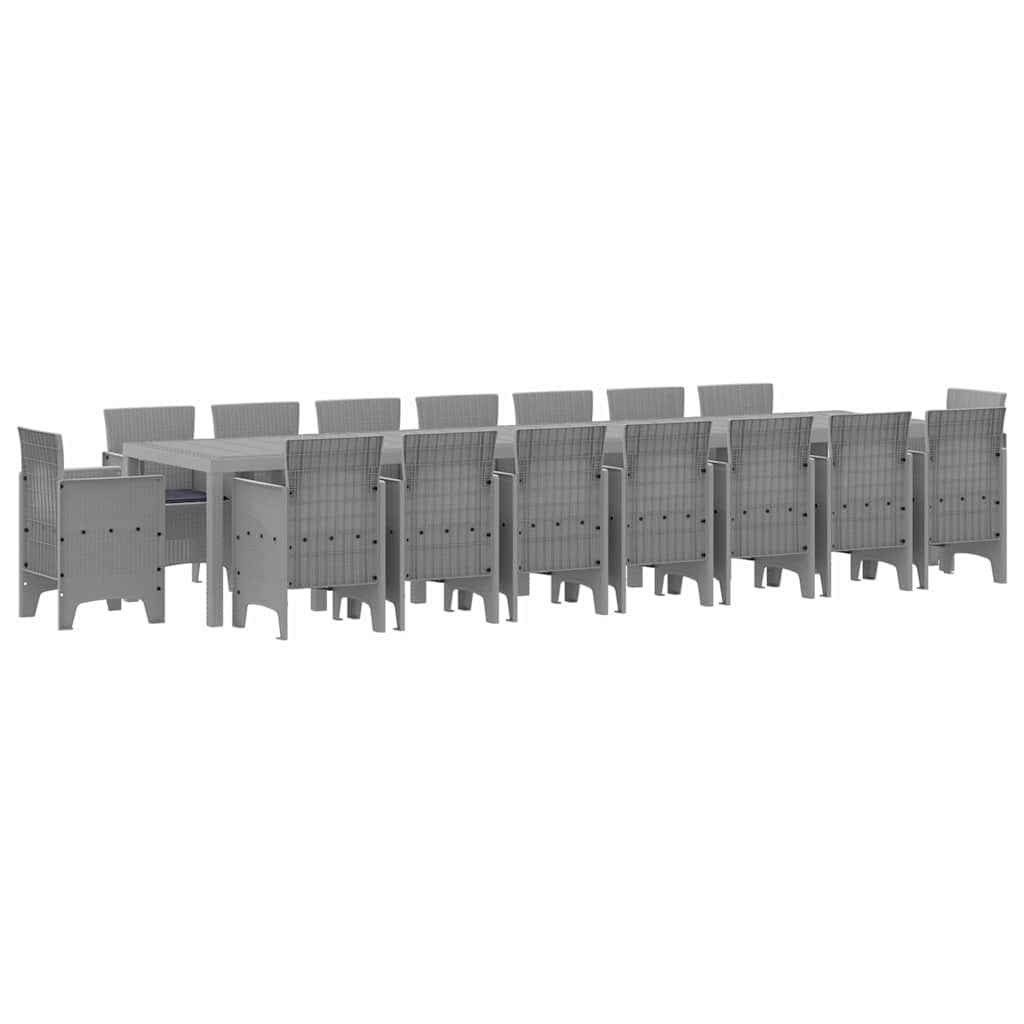 Tuin Eettafelset met kussens met kussen 17 pcs Lichtgrijs PP