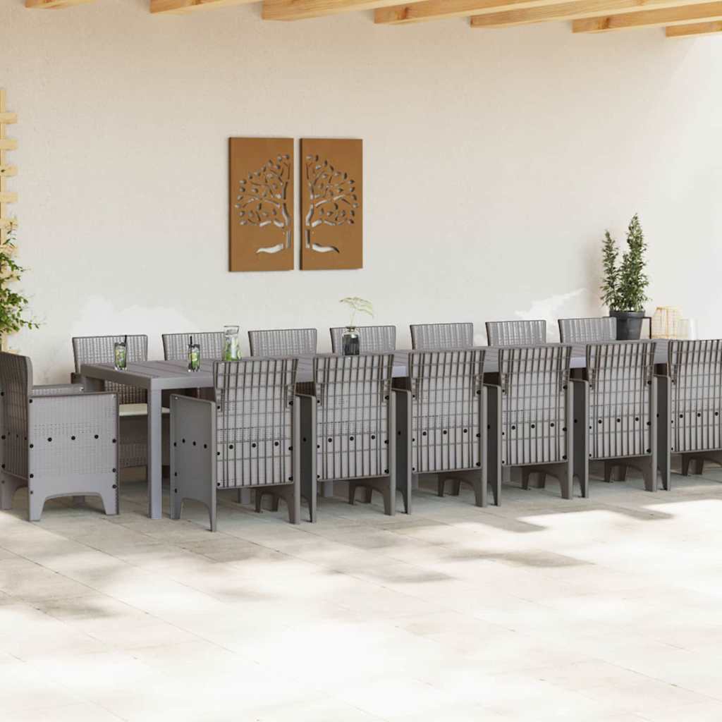 Tuin Eettafelset met kussens met kussen 17 pcs Lichtgrijs PP