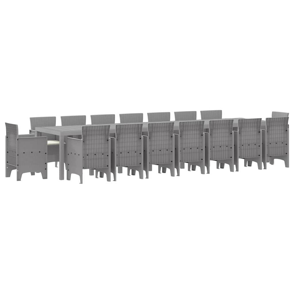 Tuin Eettafelset met kussens met kussen 17 pcs Lichtgrijs PP