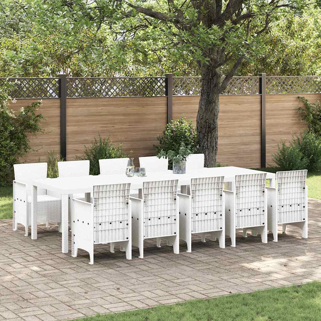 Tuin Eetset 11 pcs Wit Rattan en Staal is nu te koop bij PeponiXL, paradijselijk wonen!