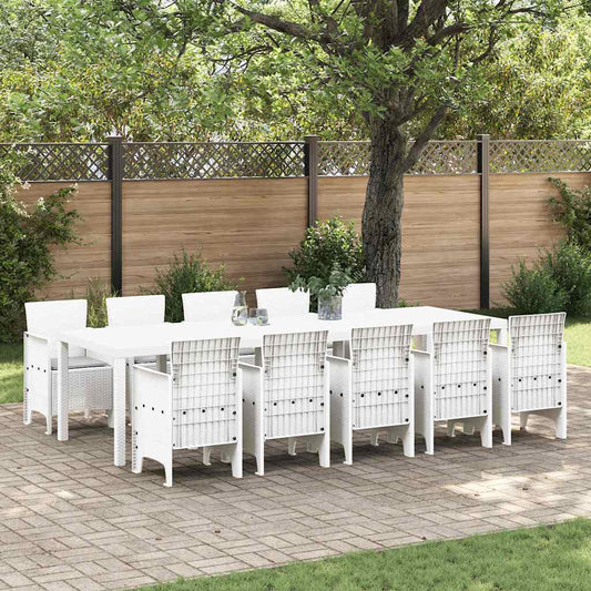 Tuin Eetset 11 pcs Wit en lichtgrijs Riet en Polyester is nu te koop bij PeponiXL, paradijselijk wonen!