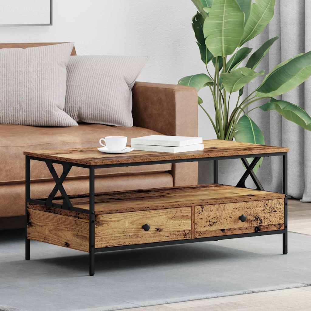 Salontafel with Drawer Oud hout 100 x 51 x 45 cm Bewerkt hout is nu te koop bij PeponiXL, paradijselijk wonen!
