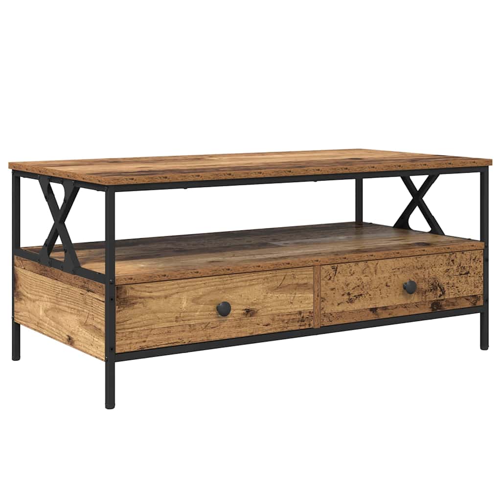 Salontafel with Drawer Oud hout 100 x 51 x 45 cm Bewerkt hout is nu te koop bij PeponiXL, paradijselijk wonen!