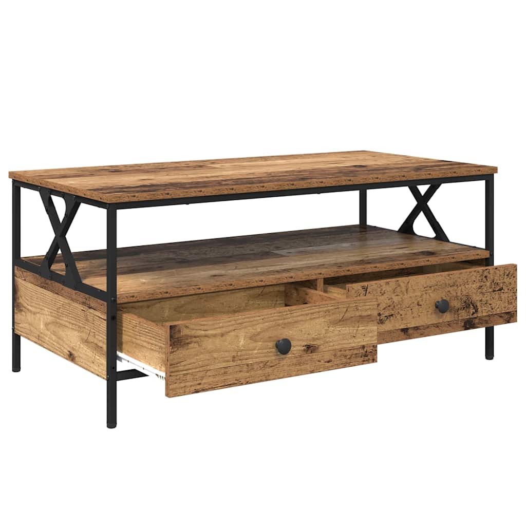 Salontafel with Drawer Oud hout 100 x 51 x 45 cm Bewerkt hout is nu te koop bij PeponiXL, paradijselijk wonen!
