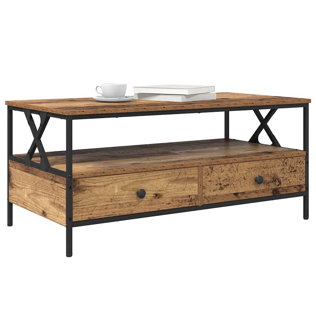 Salontafel with Drawer Oud hout 100 x 51 x 45 cm Bewerkt hout is nu te koop bij PeponiXL, paradijselijk wonen!