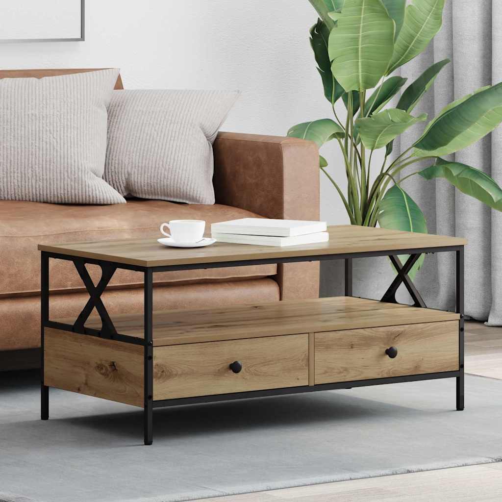 Salontafel with Drawer artisanaal eikenkleurig 100 x 51 x 45 cm is nu te koop bij PeponiXL, paradijselijk wonen!
