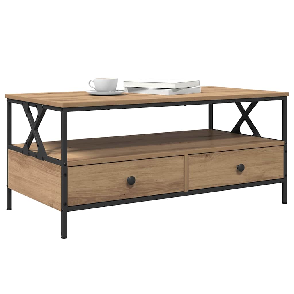 Salontafel with Drawer artisanaal eikenkleurig 100 x 51 x 45 cm is nu te koop bij PeponiXL, paradijselijk wonen!