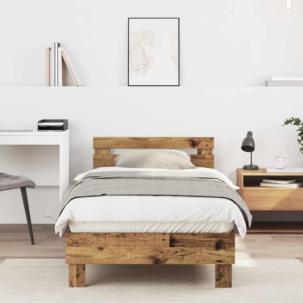 Bedframe met hoofdeinde Oudhout 203 x 95 x 70 cm Bewerkt hout is nu te koop bij PeponiXL, paradijselijk wonen!