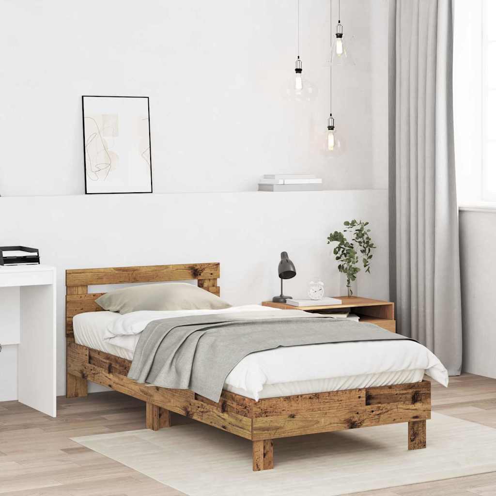 Bedframe met hoofdeinde Oudhout 203 x 95 x 70 cm Bewerkt hout is nu te koop bij PeponiXL, paradijselijk wonen!