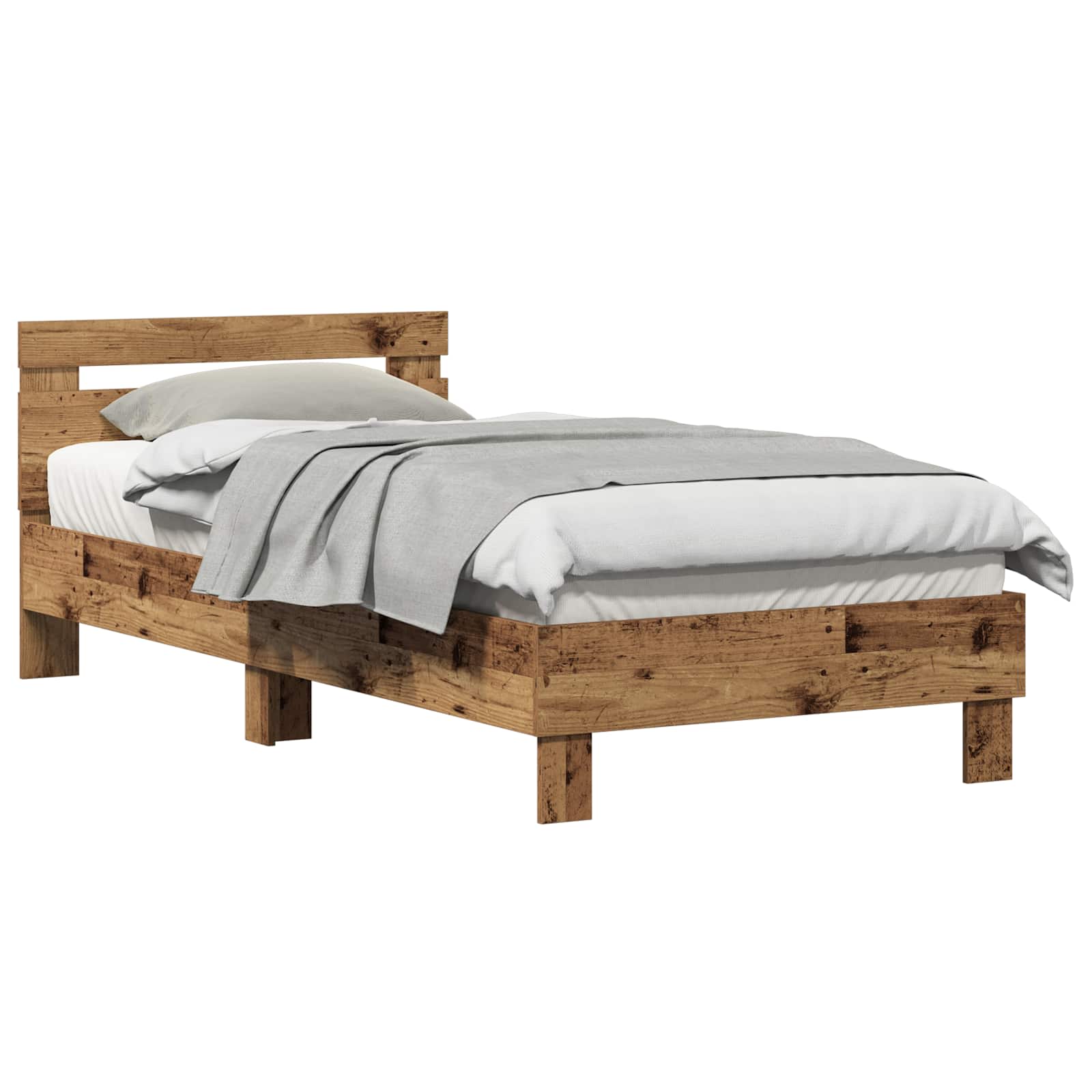 Bedframe met hoofdeinde Oudhout 203 x 95 x 70 cm Bewerkt hout is nu te koop bij PeponiXL, paradijselijk wonen!