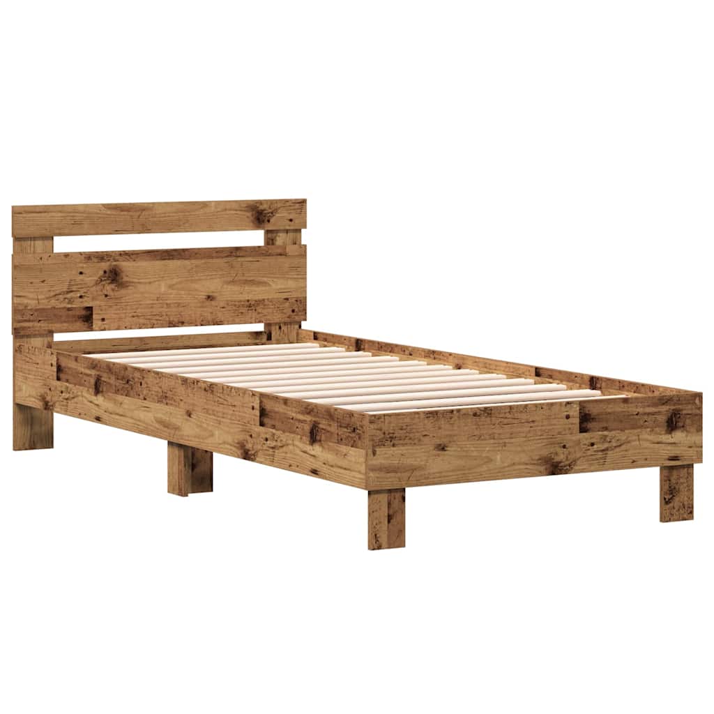 Bedframe met hoofdeinde Oudhout 203 x 95 x 70 cm Bewerkt hout is nu te koop bij PeponiXL, paradijselijk wonen!