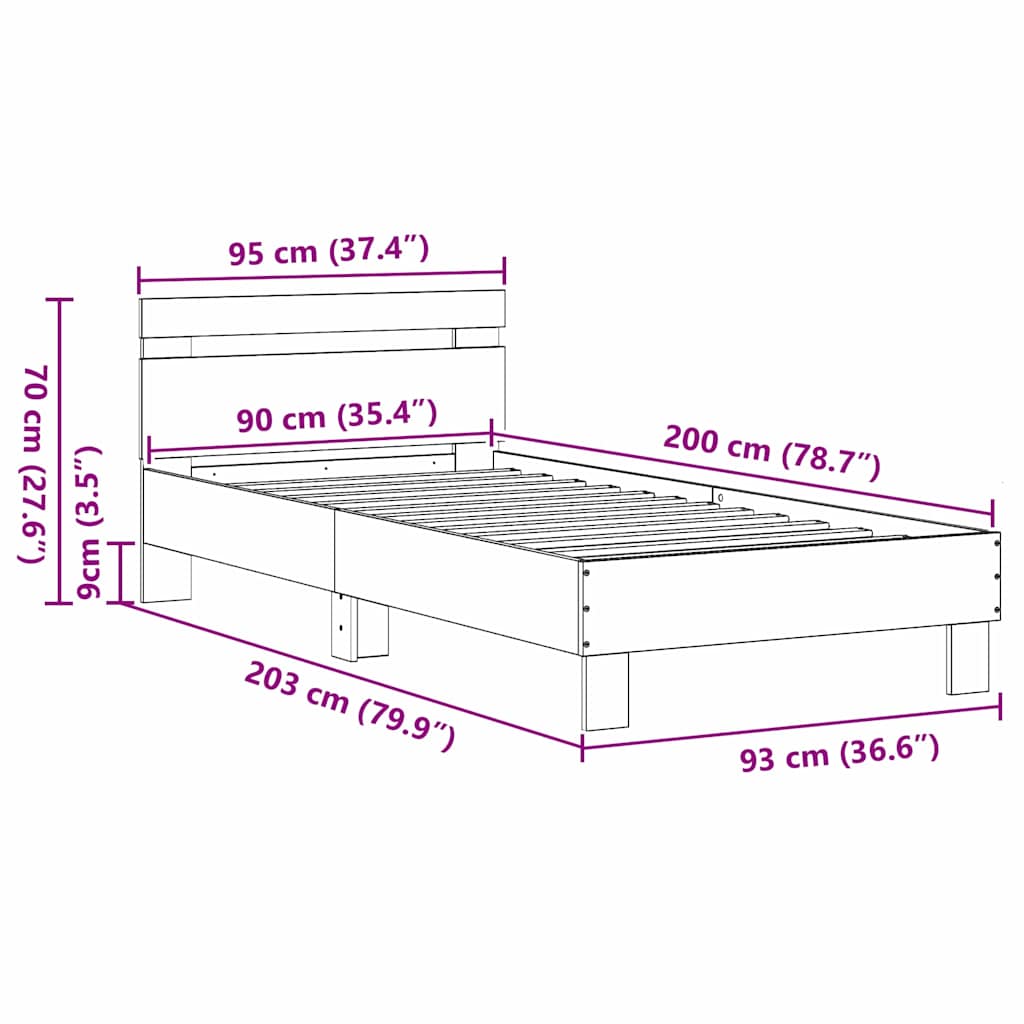 Bedframe met hoofdeinde Oudhout 203 x 95 x 70 cm Bewerkt hout is nu te koop bij PeponiXL, paradijselijk wonen!