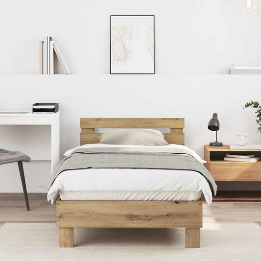 Bedframe Artisan Eiken 203 x 95 x 70 cm Bewerkt hout is nu te koop bij PeponiXL, paradijselijk wonen!