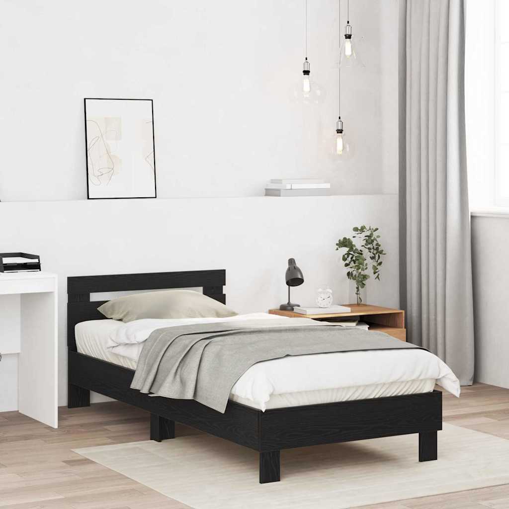 Bedframe Zwart Eiken 203 x 95 x 70 cm Bewerkt hout is nu te koop bij PeponiXL, paradijselijk wonen!
