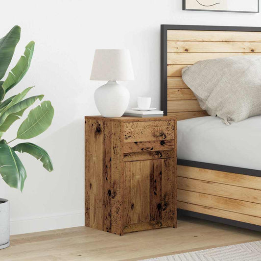 LED Bedside Kast met lade Oud hout 38 x 34 x 61 cm Bewerkt hout is nu te koop bij PeponiXL, paradijselijk wonen!