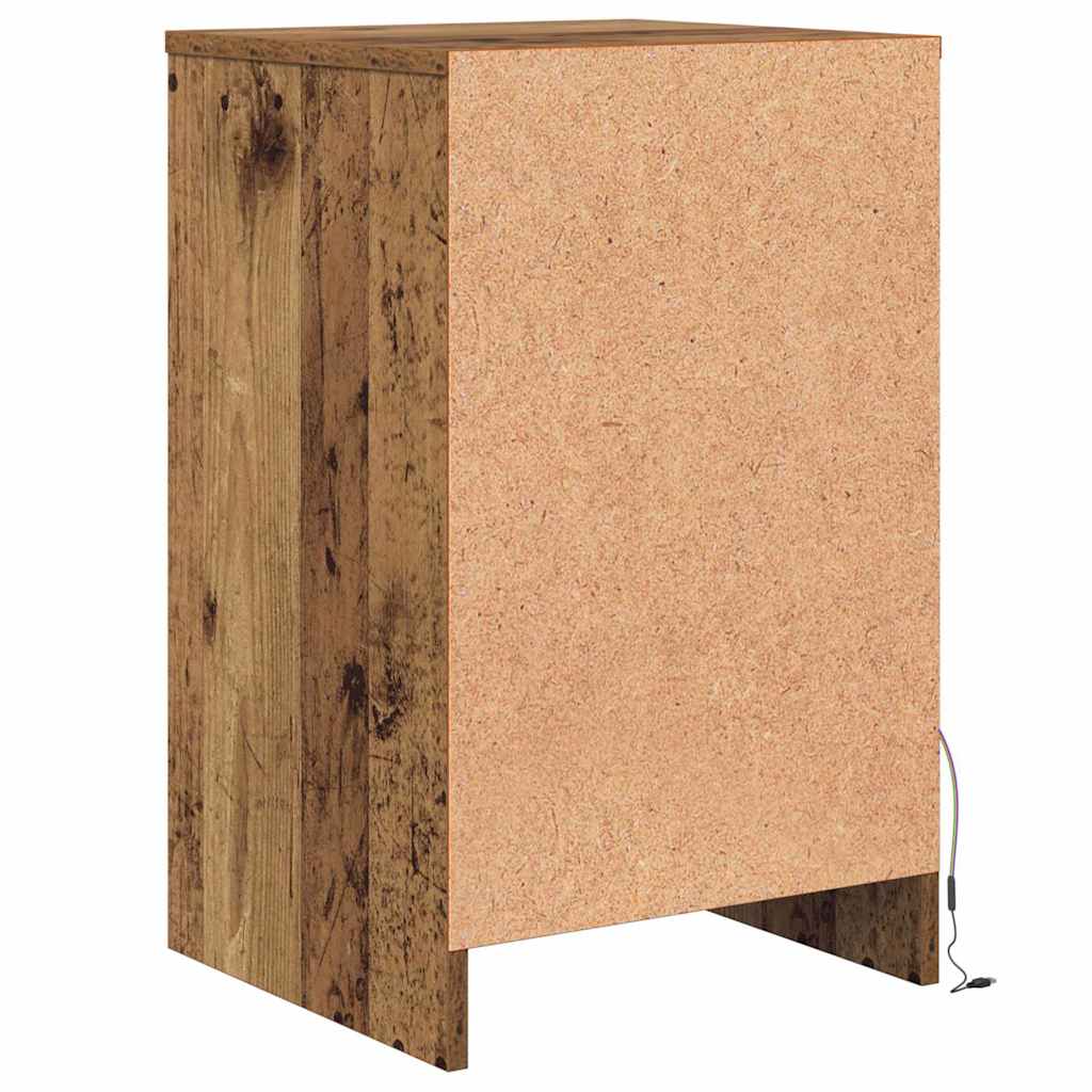 LED Bedside Kast met lade Oud hout 38 x 34 x 61 cm Bewerkt hout is nu te koop bij PeponiXL, paradijselijk wonen!