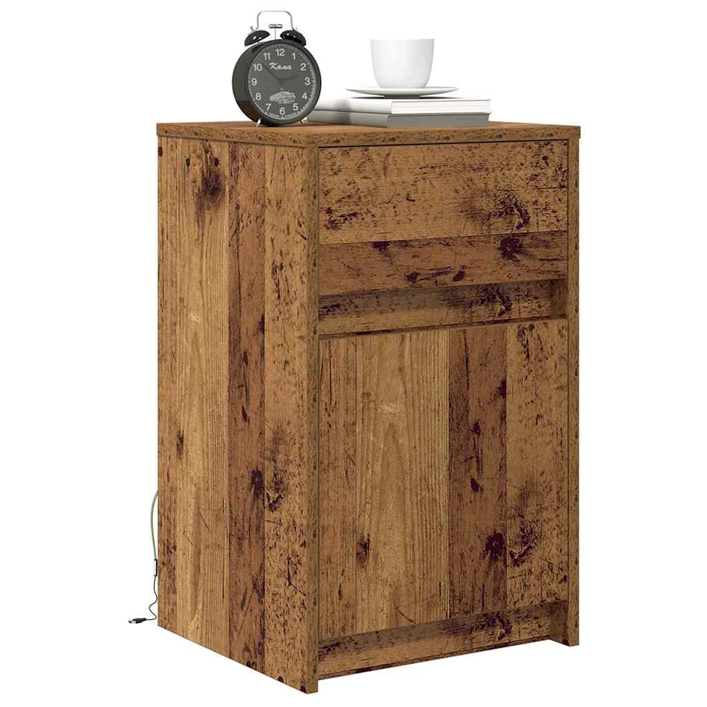 LED Bedside Kast met lade Oud hout 38 x 34 x 61 cm Bewerkt hout is nu te koop bij PeponiXL, paradijselijk wonen!