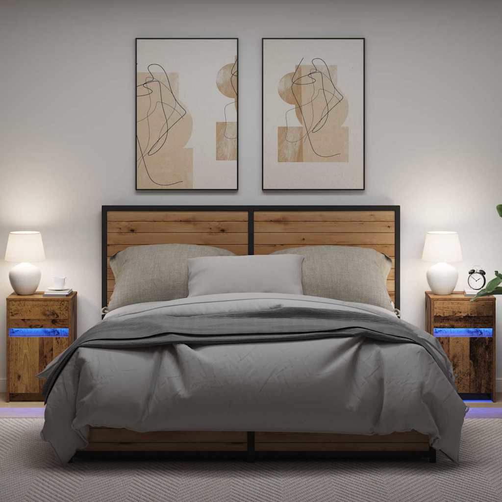 LED Bedside Kast 2 pcs Oud hout 38 x 34 x 61 cm Bewerkt hout is nu te koop bij PeponiXL, paradijselijk wonen!