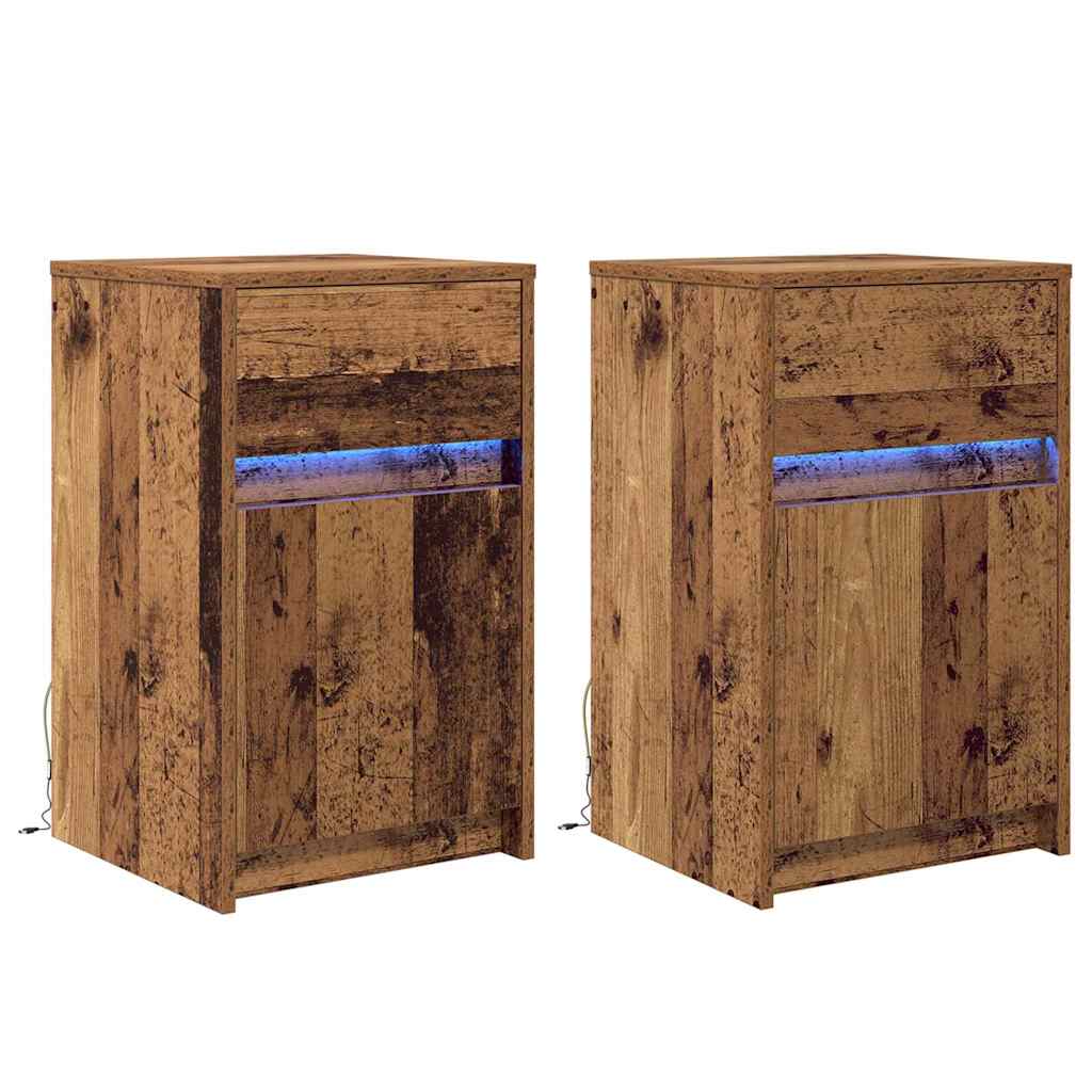 LED Bedside Kast 2 pcs Oud hout 38 x 34 x 61 cm Bewerkt hout is nu te koop bij PeponiXL, paradijselijk wonen!