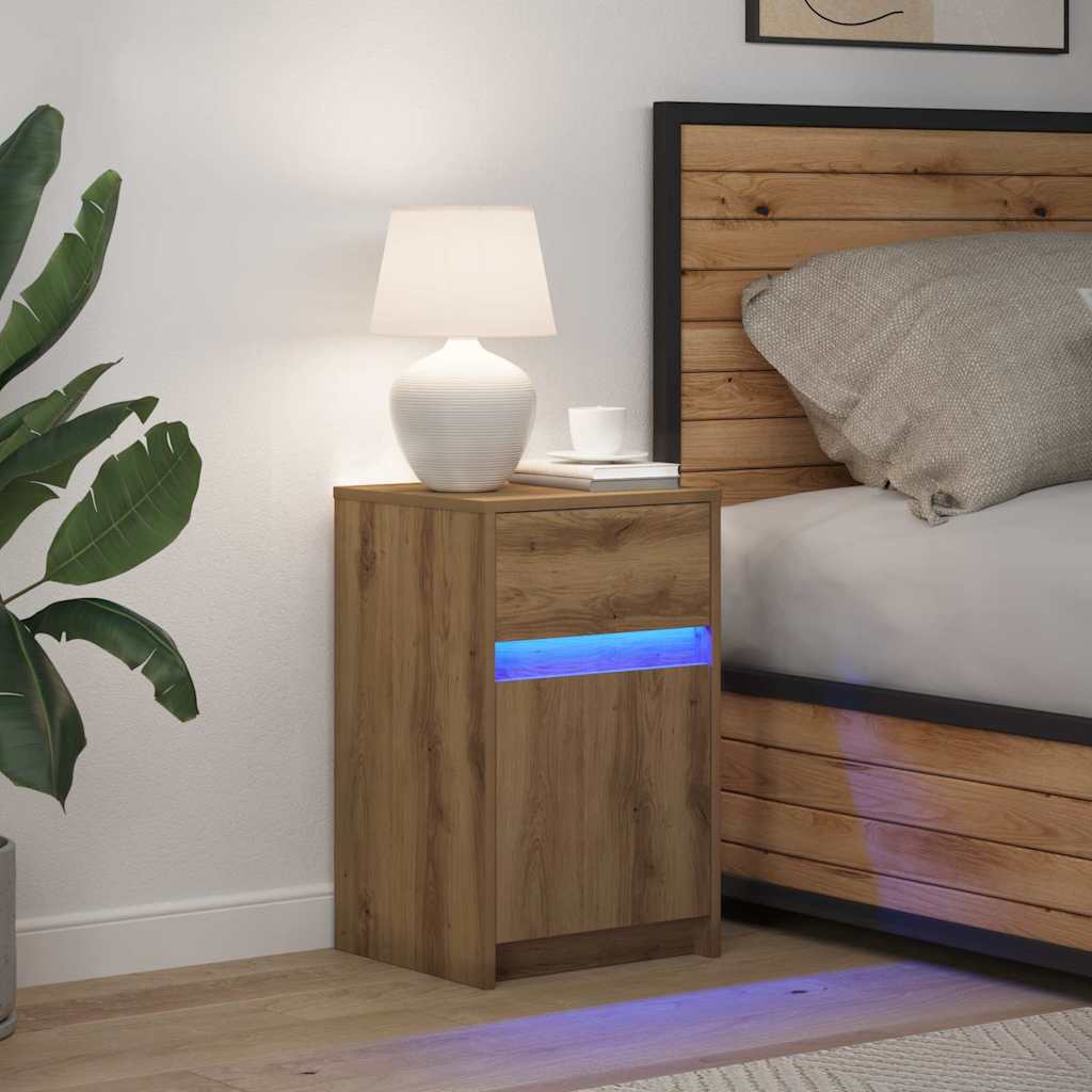 LED Bedside Kast artisanaal eikenkleurig 38 x 34 x 61 cm is nu te koop bij PeponiXL, paradijselijk wonen!