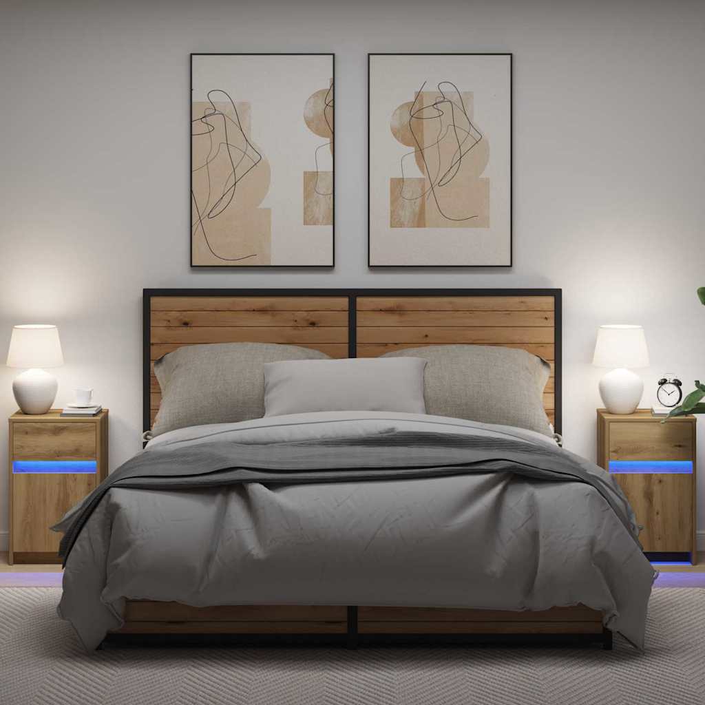LED Bedside Kast 2 pcs artisanaal eikenkleurig 38 x 34 x 61 cm is nu te koop bij PeponiXL, paradijselijk wonen!