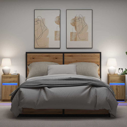 LED Bedside Kast 2 pcs artisanaal eikenkleurig 38 x 34 x 61 cm is nu te koop bij PeponiXL, paradijselijk wonen!