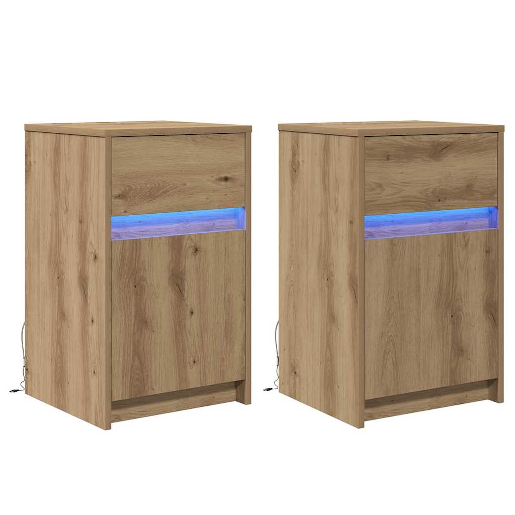 LED Bedside Kast 2 pcs artisanaal eikenkleurig 38 x 34 x 61 cm is nu te koop bij PeponiXL, paradijselijk wonen!